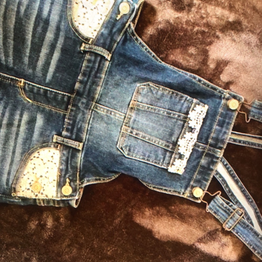 Girls lace detail denim overall jeans jumpsuits